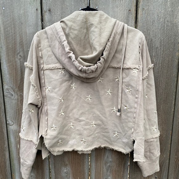 We The Free Free People Beyond the Stars Natural Tan Hooded Crop Jacket Top - Picture 7 of 8